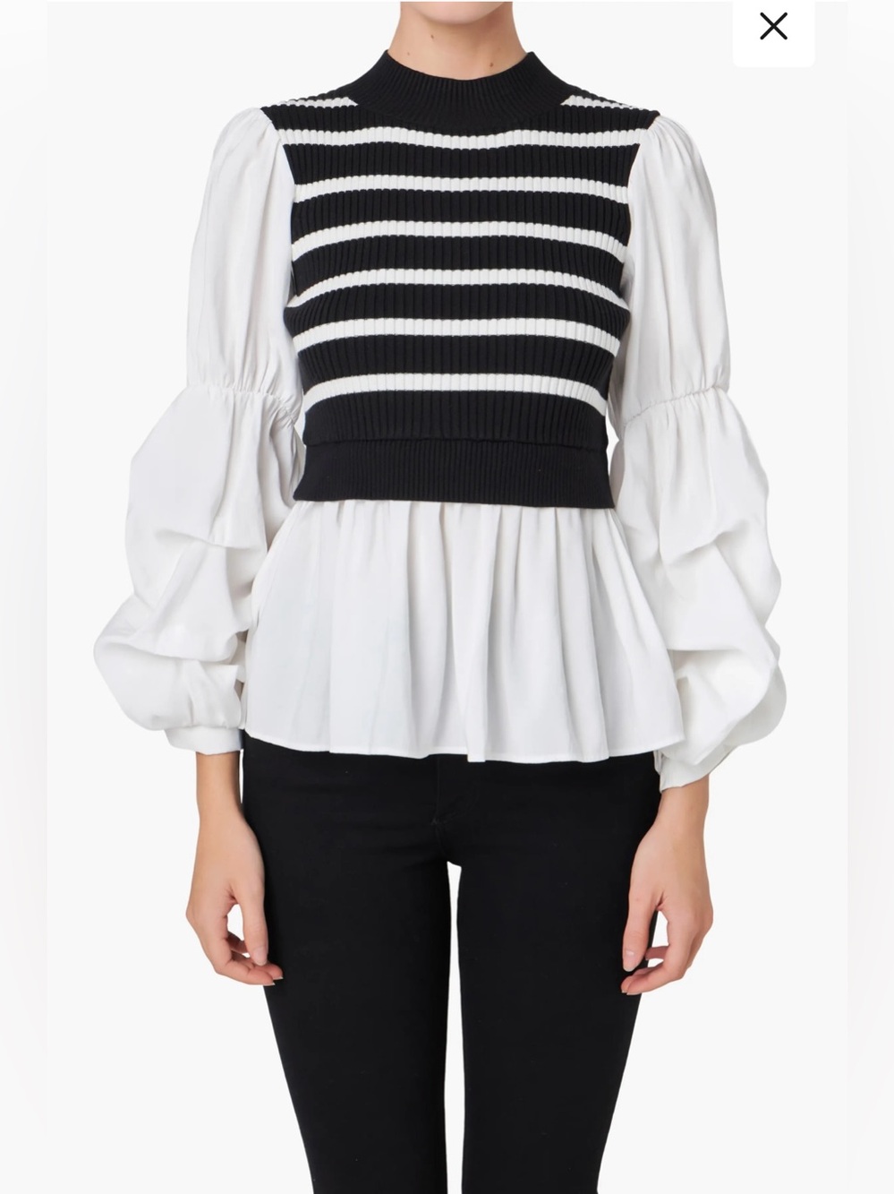 English Factory Black & White Striped Peplum Pullover